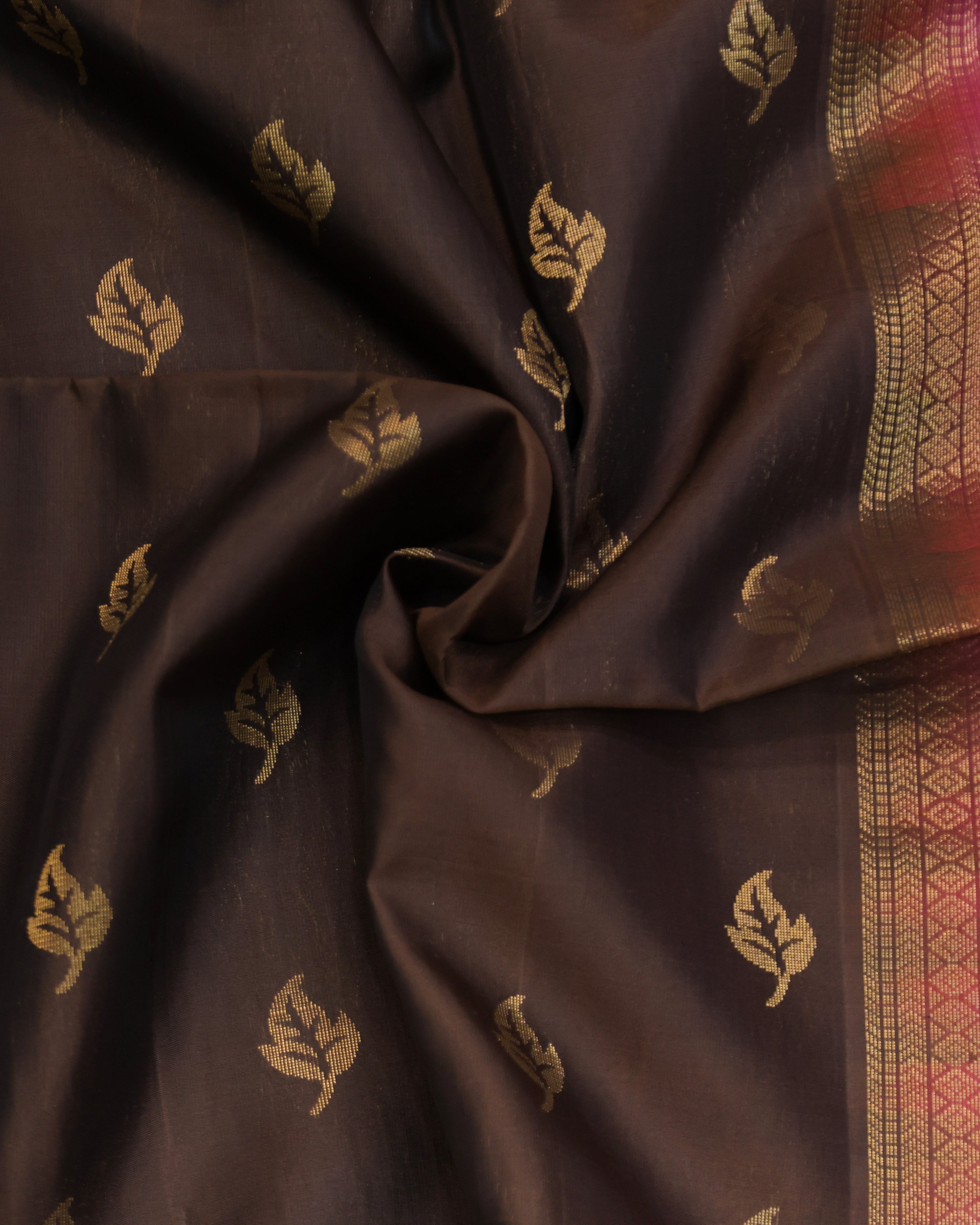 Coffee Brown Kanchipuram Soft Silk Saree with Onion Pink Border