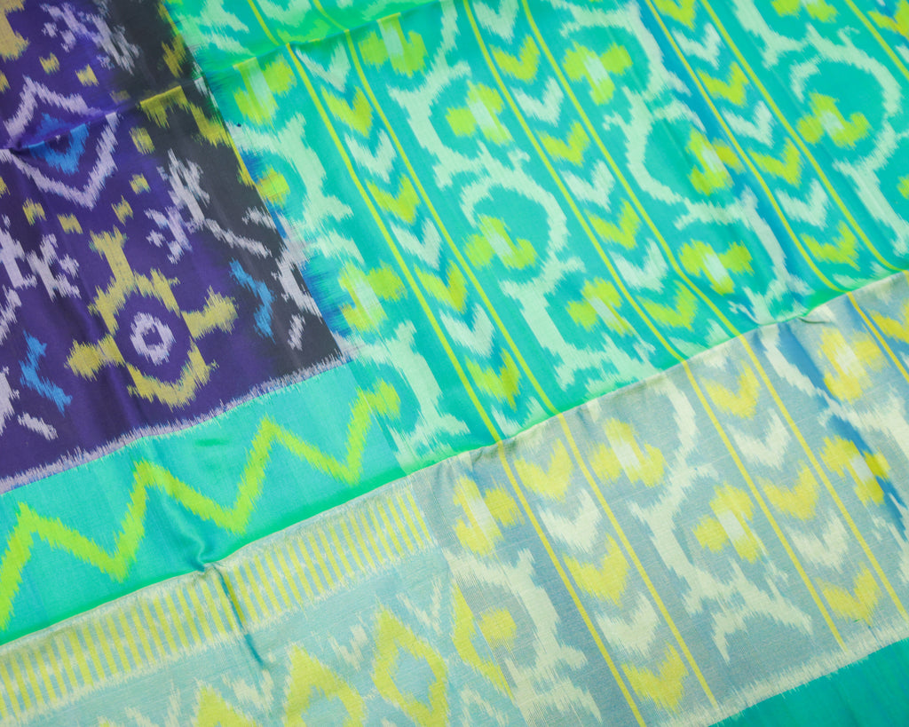 Pochampalli Pure Silk Waves Saree in Blue & Green