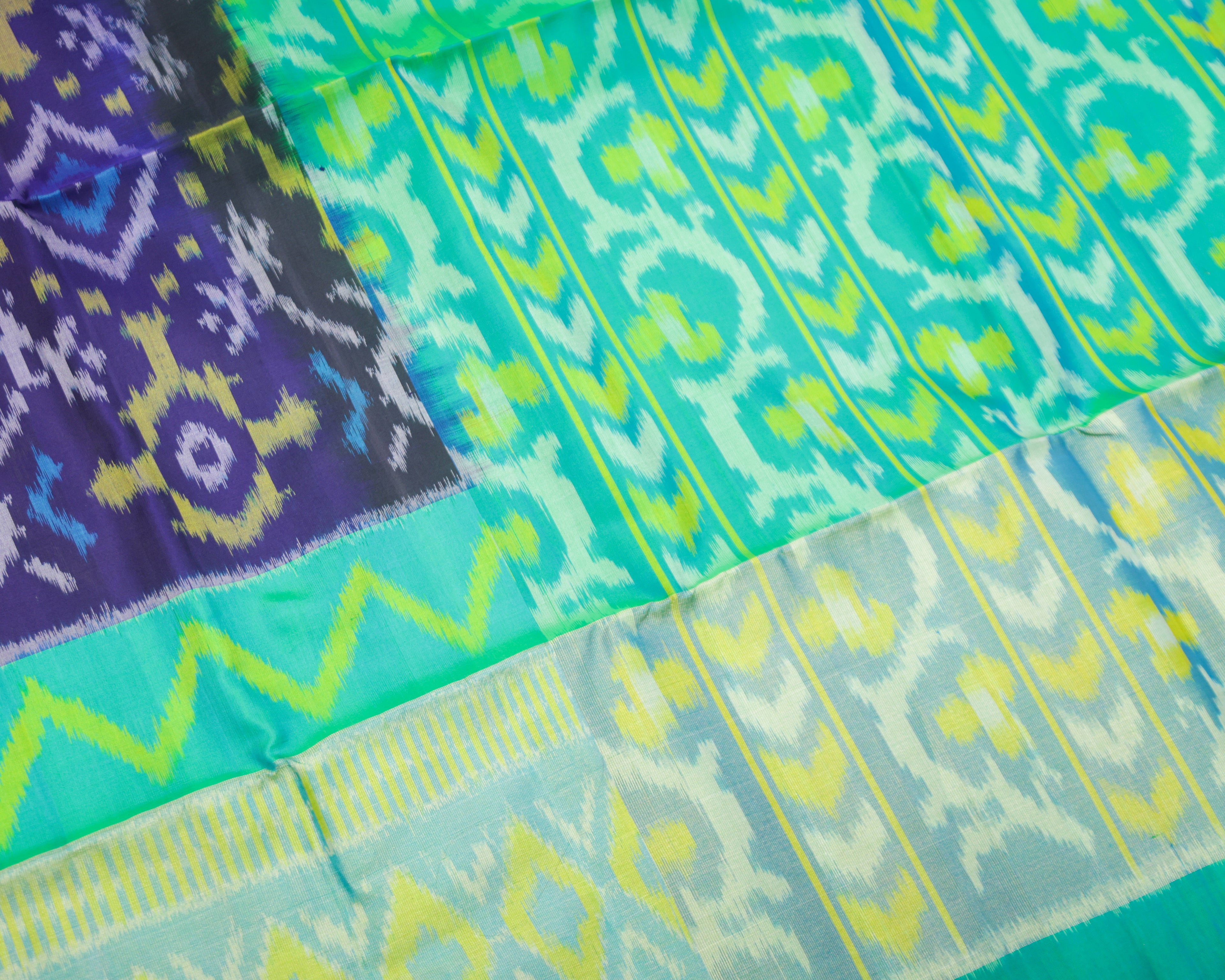 Pochampalli Pure Silk Waves Saree in Blue & Green