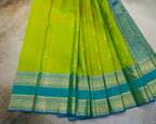 Kanchipuram Pure Silk Parrot Green & Rama Blue Butta Saree