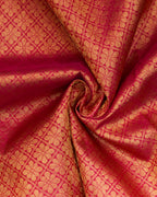 Kanchipuram Pure Silk Saree in Turmeric Yellow & Rani Pink with Zari Border