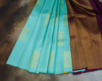 Kanchipuram Pure Silk Saree in Sea Green & Wine with Golden Zari