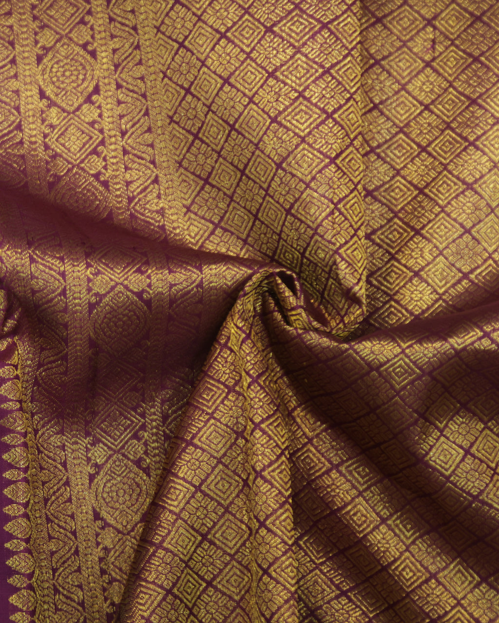 Kanchipuram Pure Silk Saree in Sea Green & Wine with Golden Zari