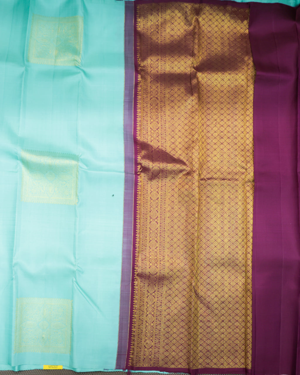 Kanchipuram Pure Silk Saree in Sea Green & Wine with Golden Zari