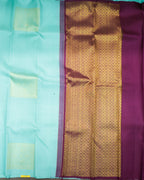 Kanchipuram Pure Silk Saree in Sea Green & Wine with Golden Zari