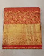 Kanchipuram Bridal Red Silk Saree with All-Over Golden Zari