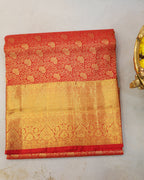 Kanchipuram Bridal Red Silk Saree with All-Over Golden Zari