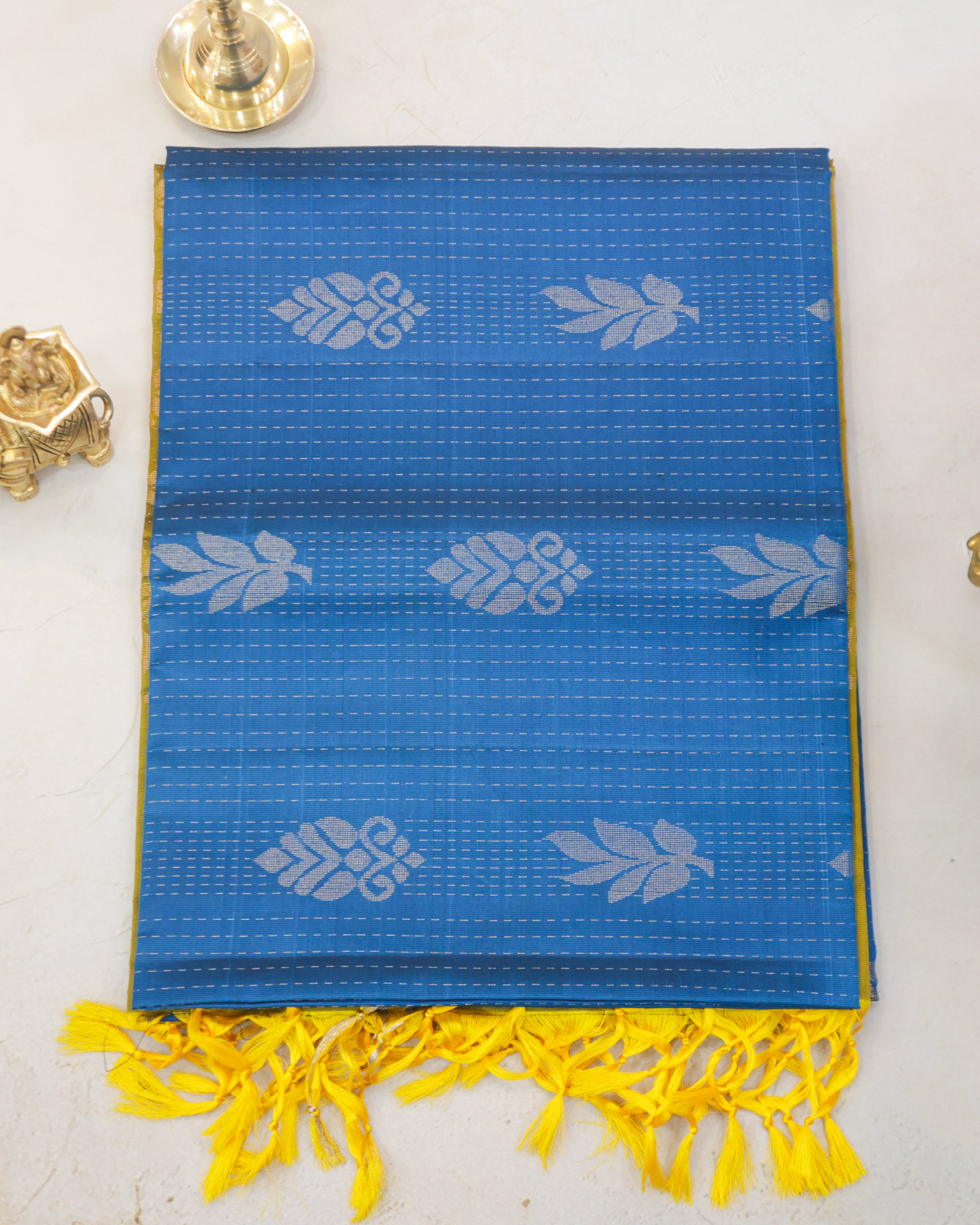 Kanchipuram Rain Drop Golden Soft Silk Saree
