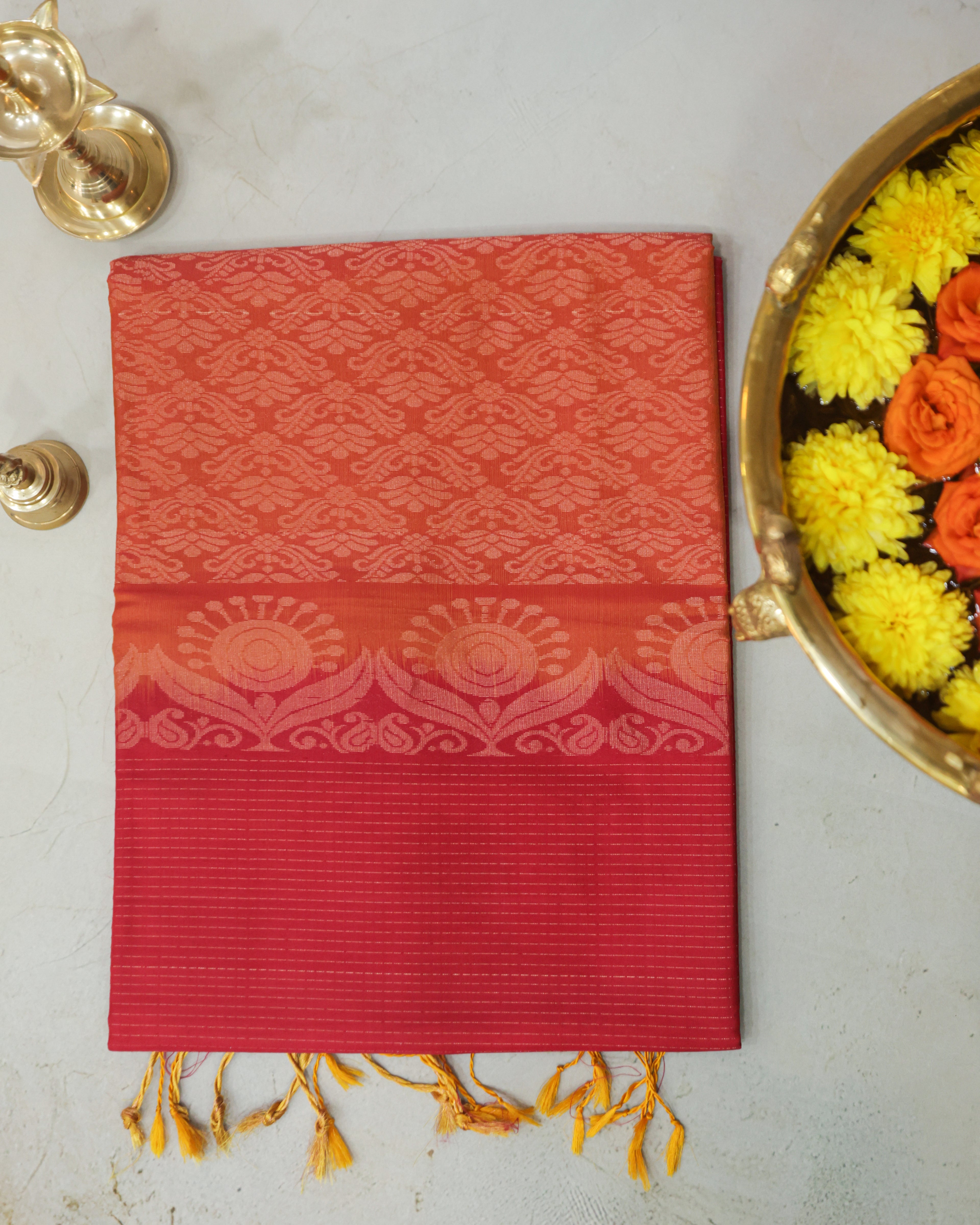 Classic Red Kanchipuram Line Border Silk Saree