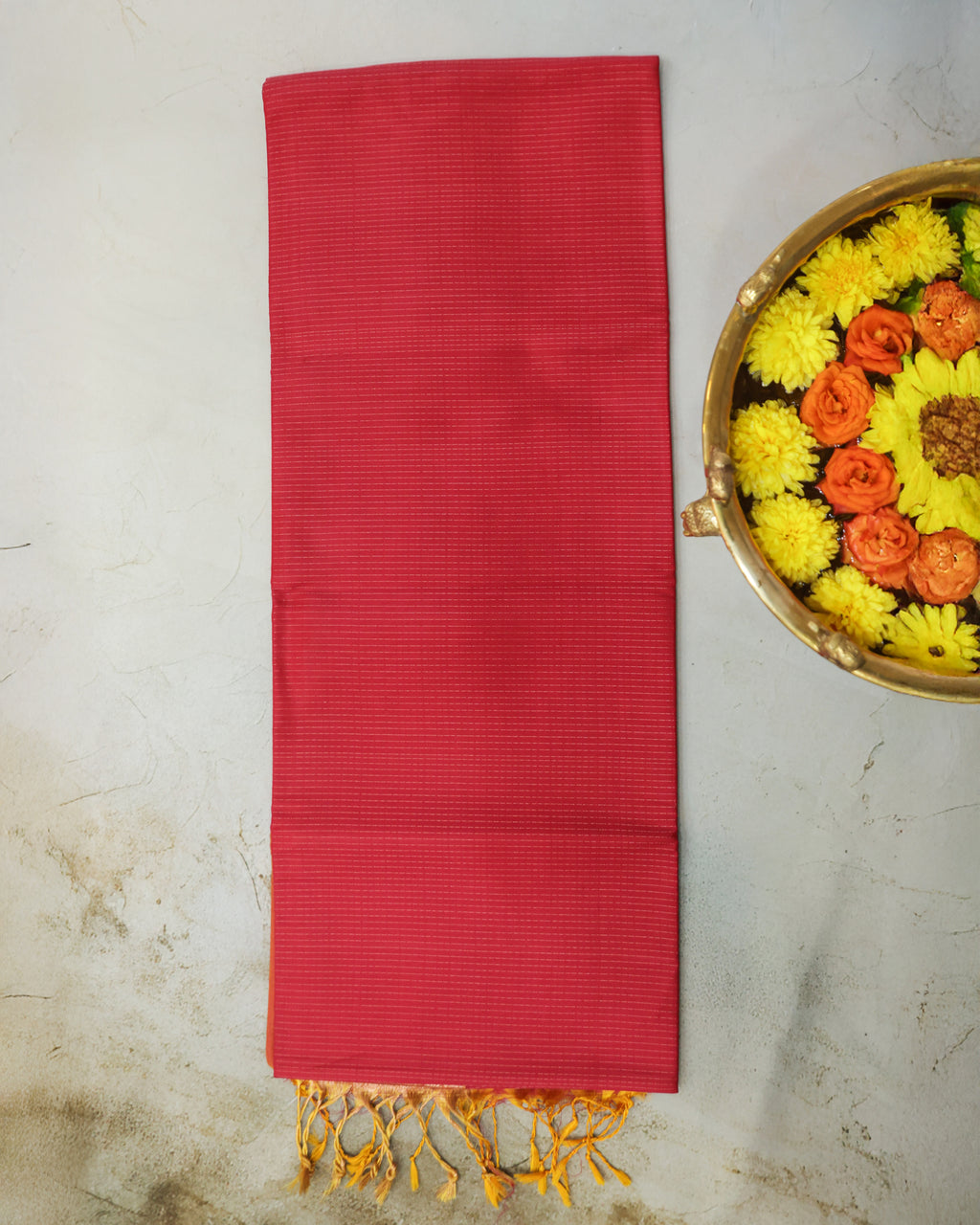 Classic Red Kanchipuram Line Border Silk Saree
