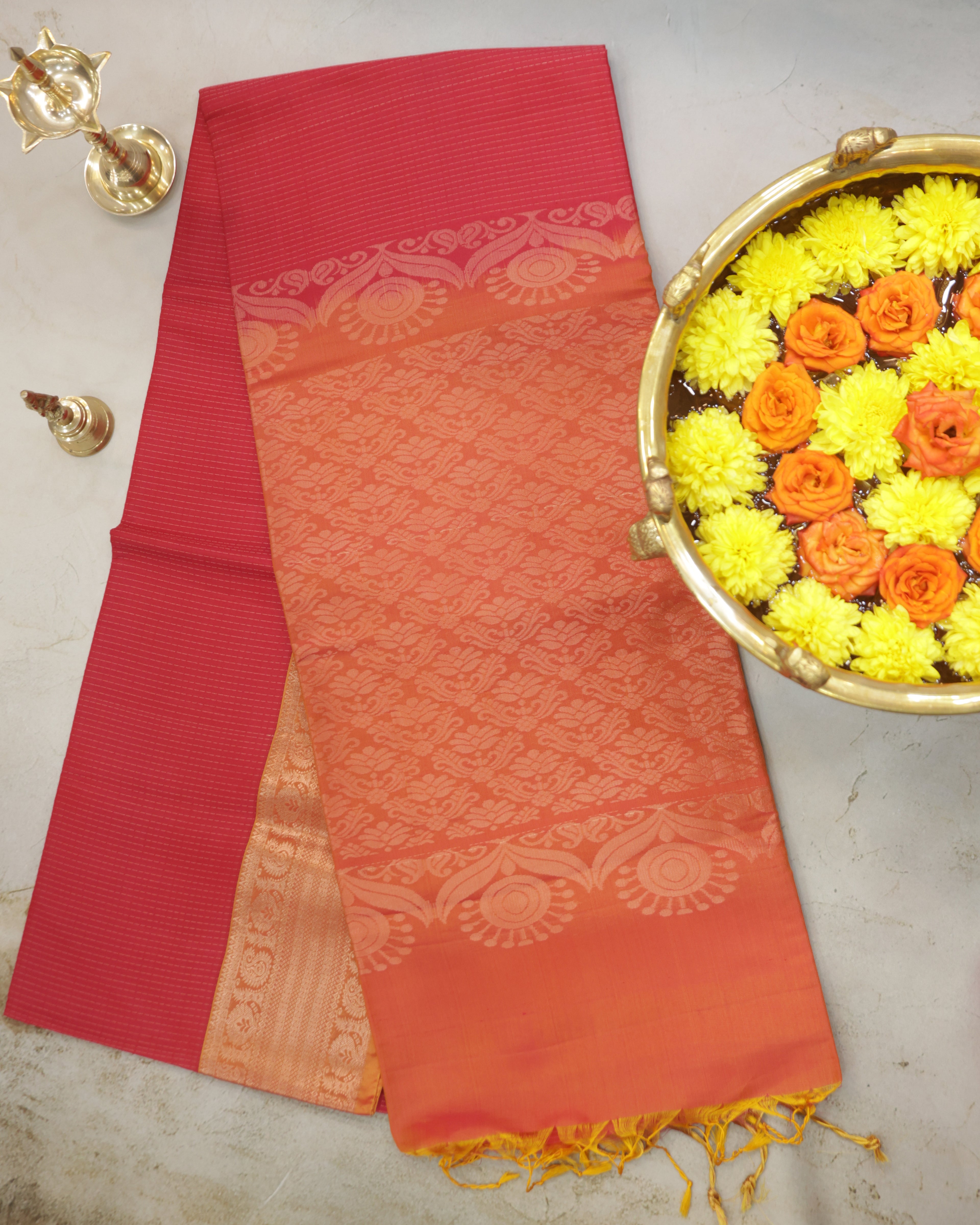 Classic Red Kanchipuram Line Border Silk Saree