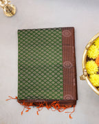 Kanchipuram Green & Brick Zari Silk Saree