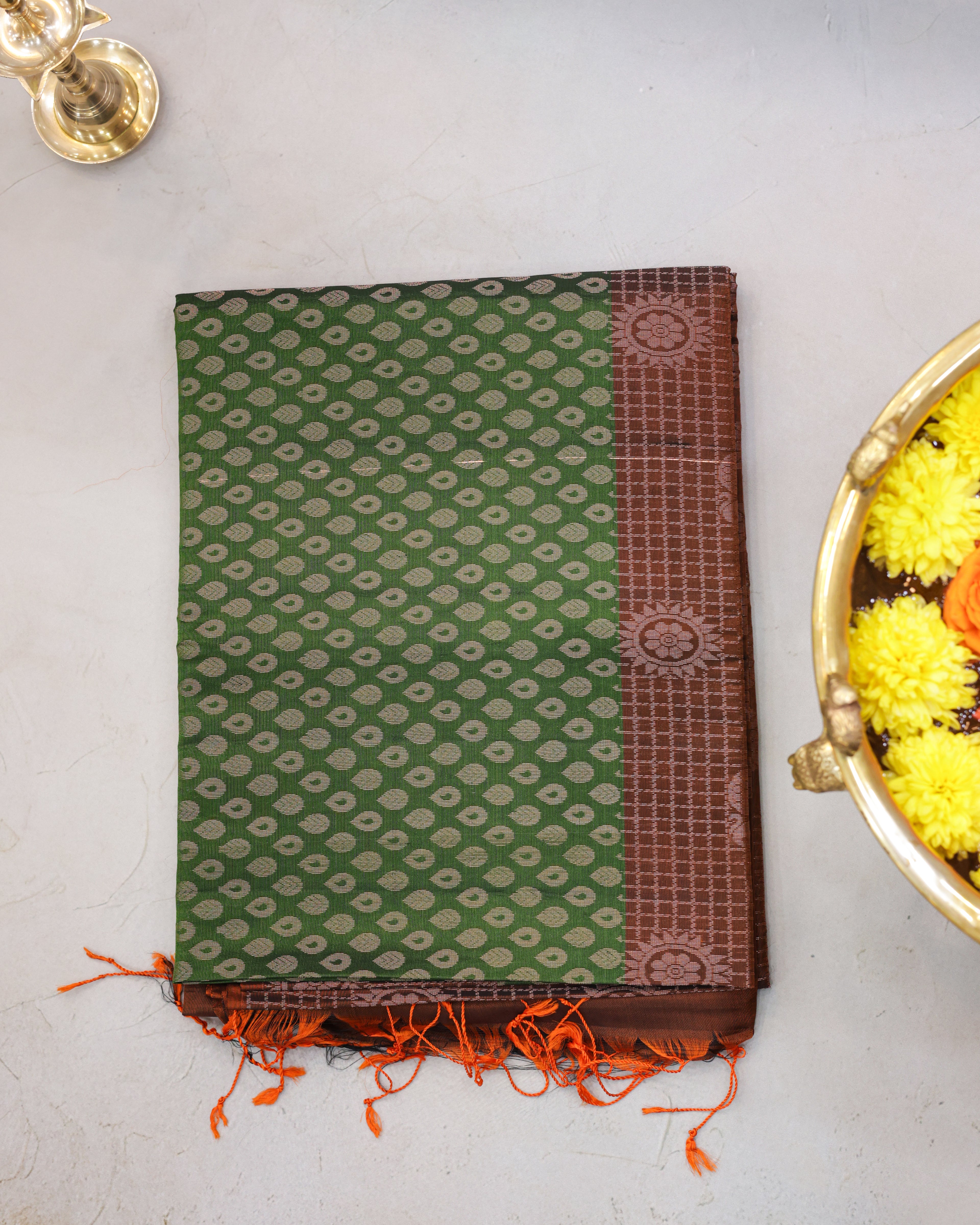 Kanchipuram Green & Brick Zari Silk Saree