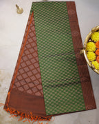 Kanchipuram Green & Brick Zari Silk Saree