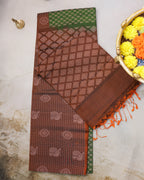 Kanchipuram Green & Brick Zari Silk Saree