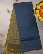 Kanchipuram Rama Blue Checks Silk Saree
