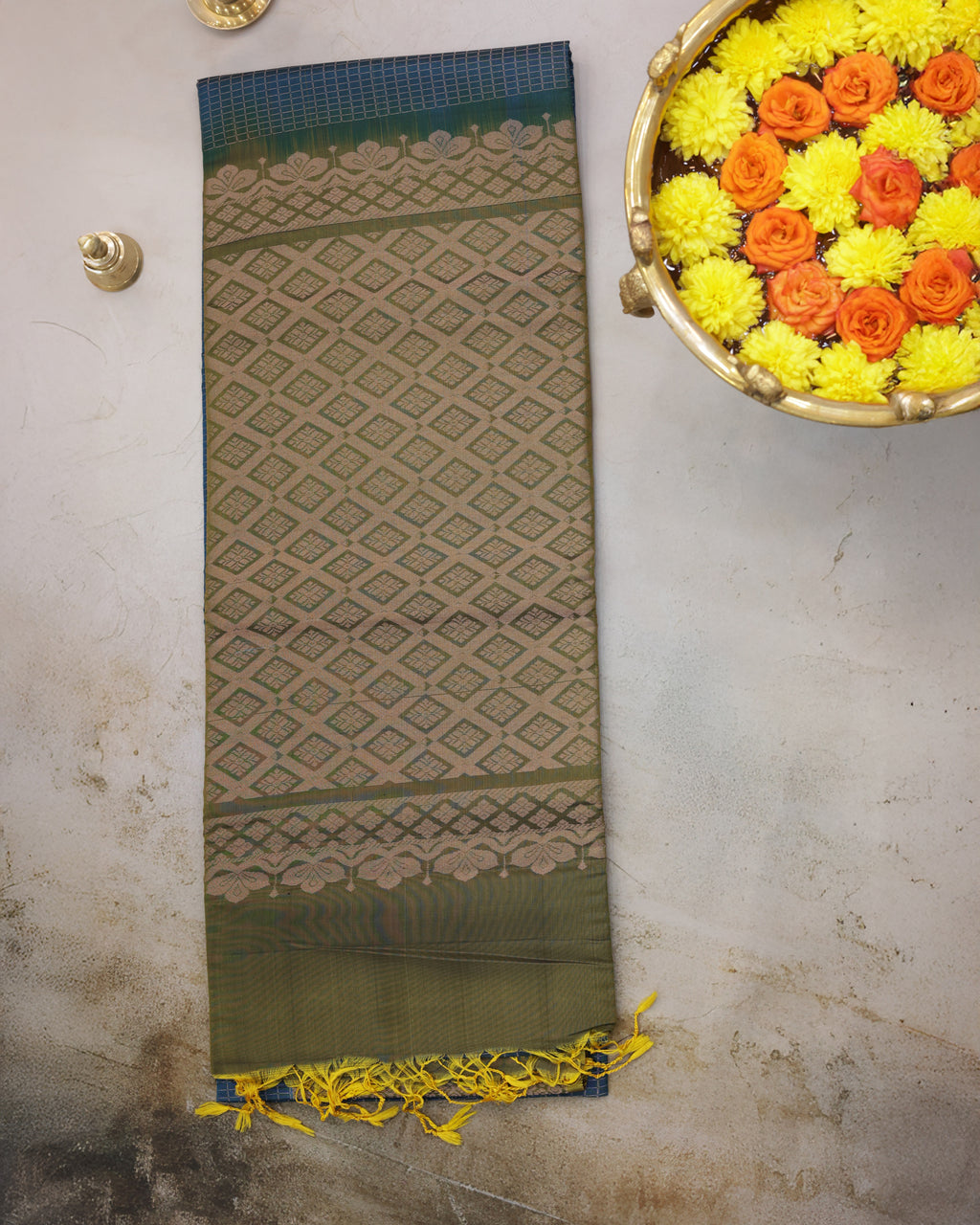 Kanchipuram Rama Blue Checks Silk Saree