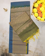Kanchipuram Rama Blue Checks Silk Saree