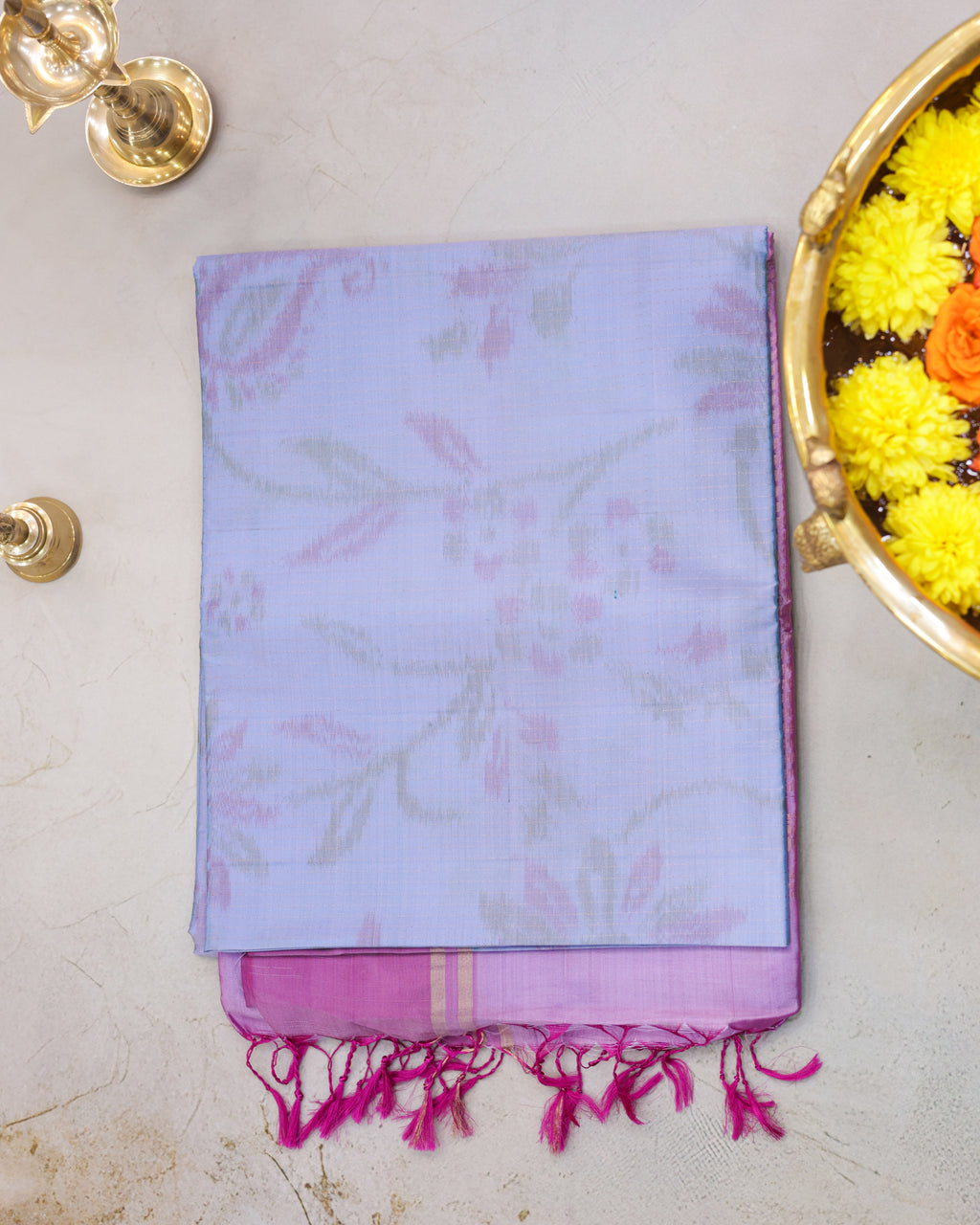 Pastel Sky Blue Pochampalli Soft Silk Saree