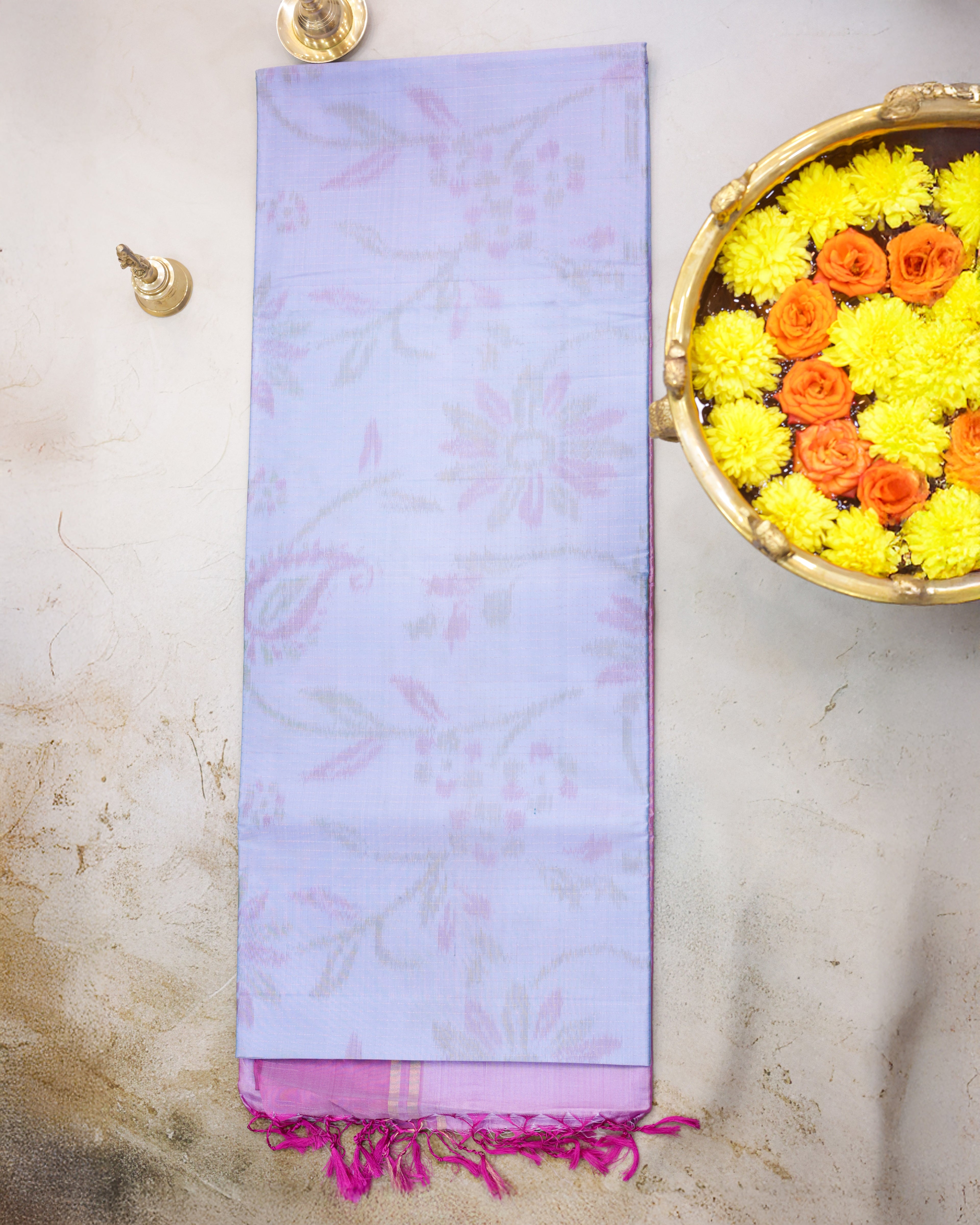Pastel Sky Blue Pochampalli Soft Silk Saree