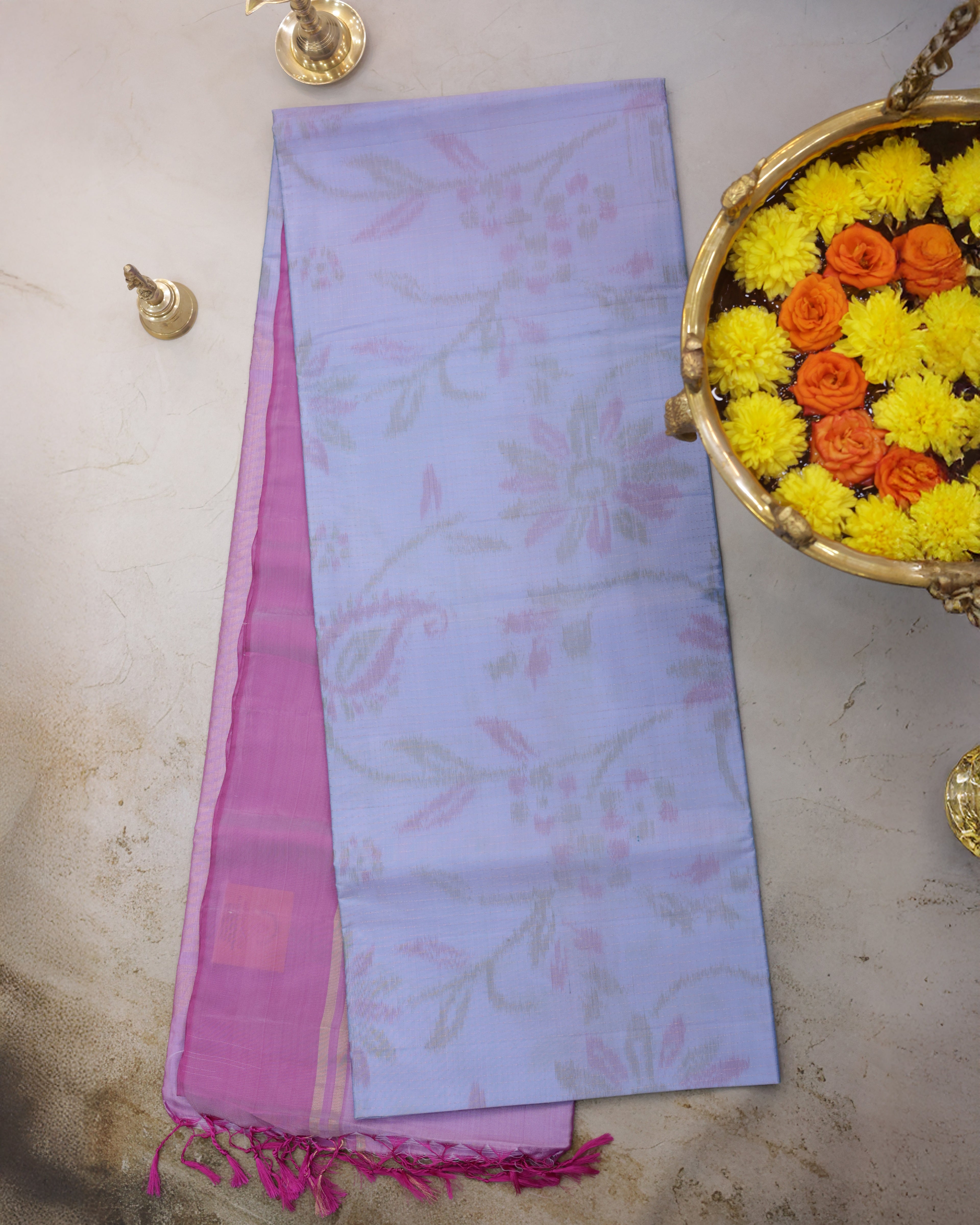 Pastel Sky Blue Pochampalli Soft Silk Saree