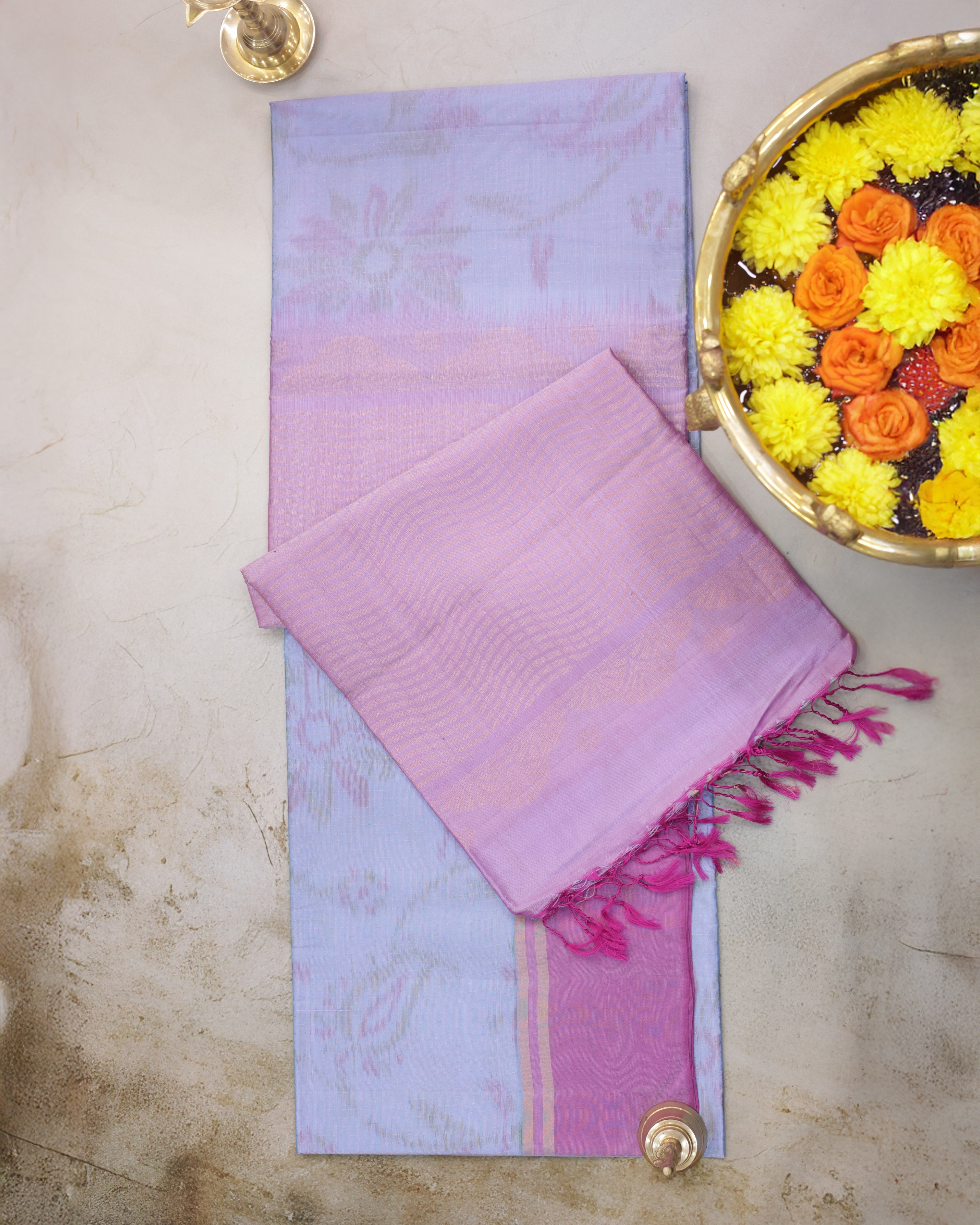 Pastel Sky Blue Pochampalli Soft Silk Saree