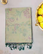 Pastel Pista Green Pochampalli Soft Silk Saree with Zari Accents