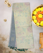 Pastel Pista Green Pochampalli Soft Silk Saree with Zari Accents
