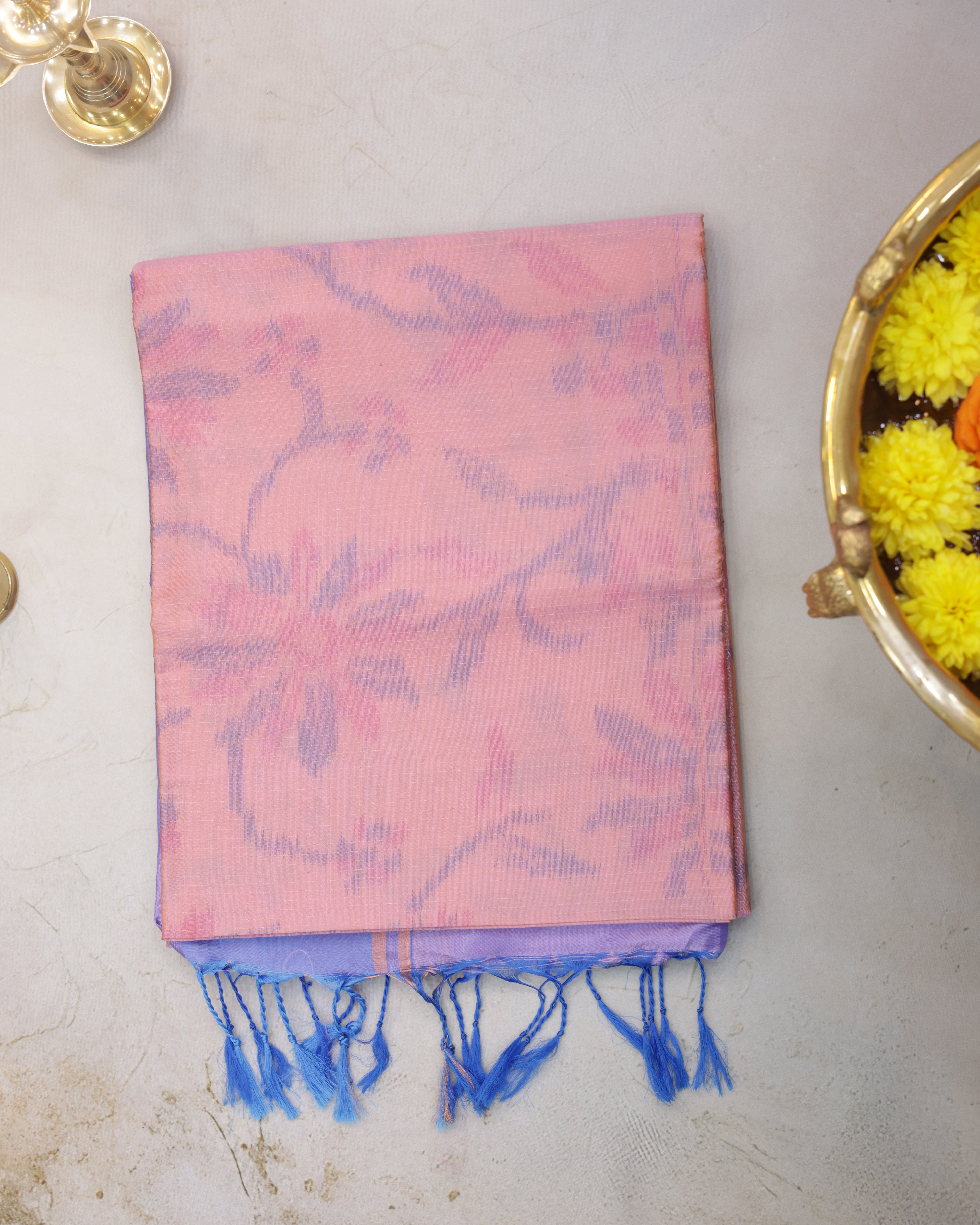 Soft Silk Pochampalli Lines Saree – Pastel Pink