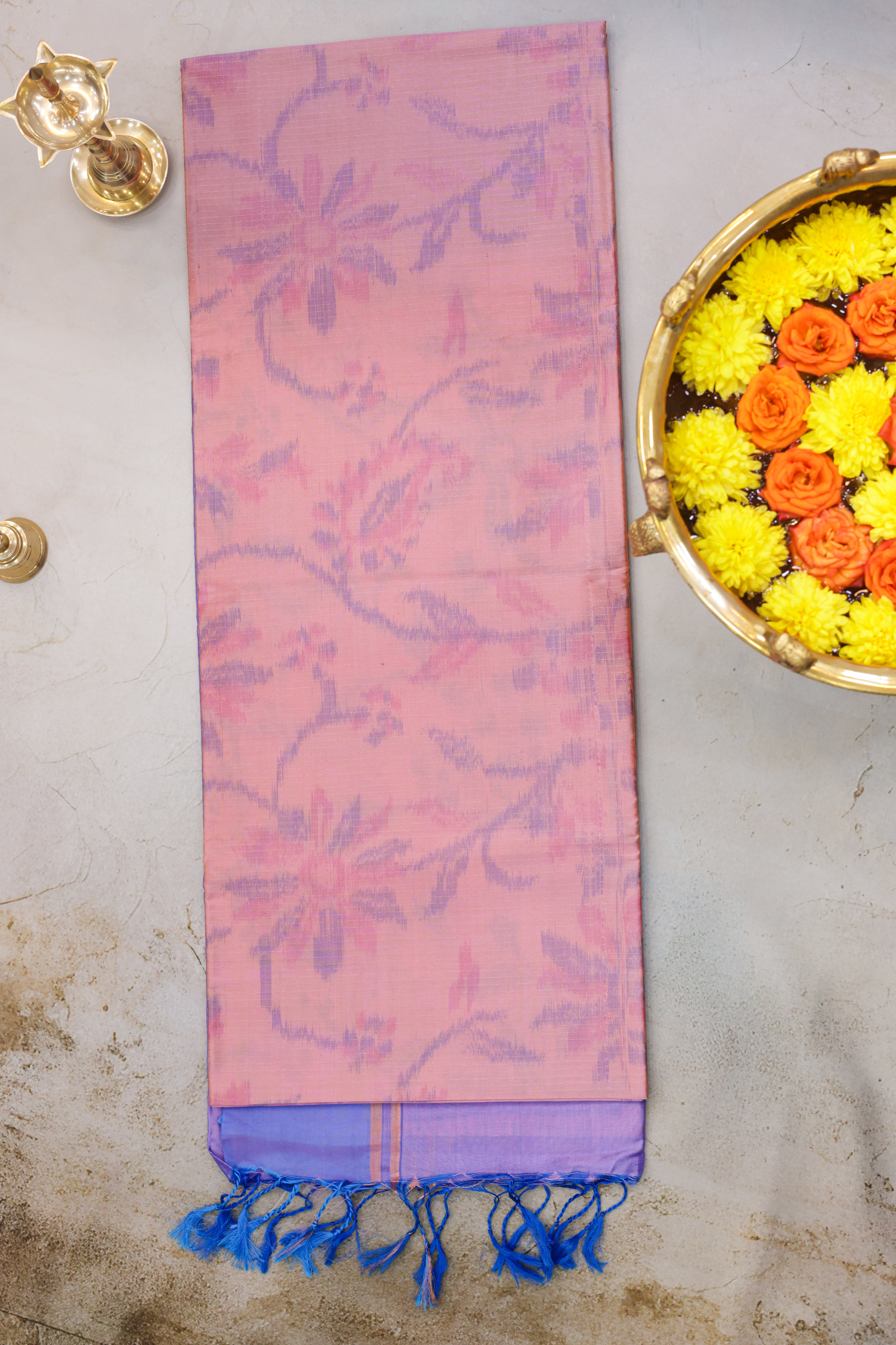 Soft Silk Pochampalli Lines Saree – Pastel Pink