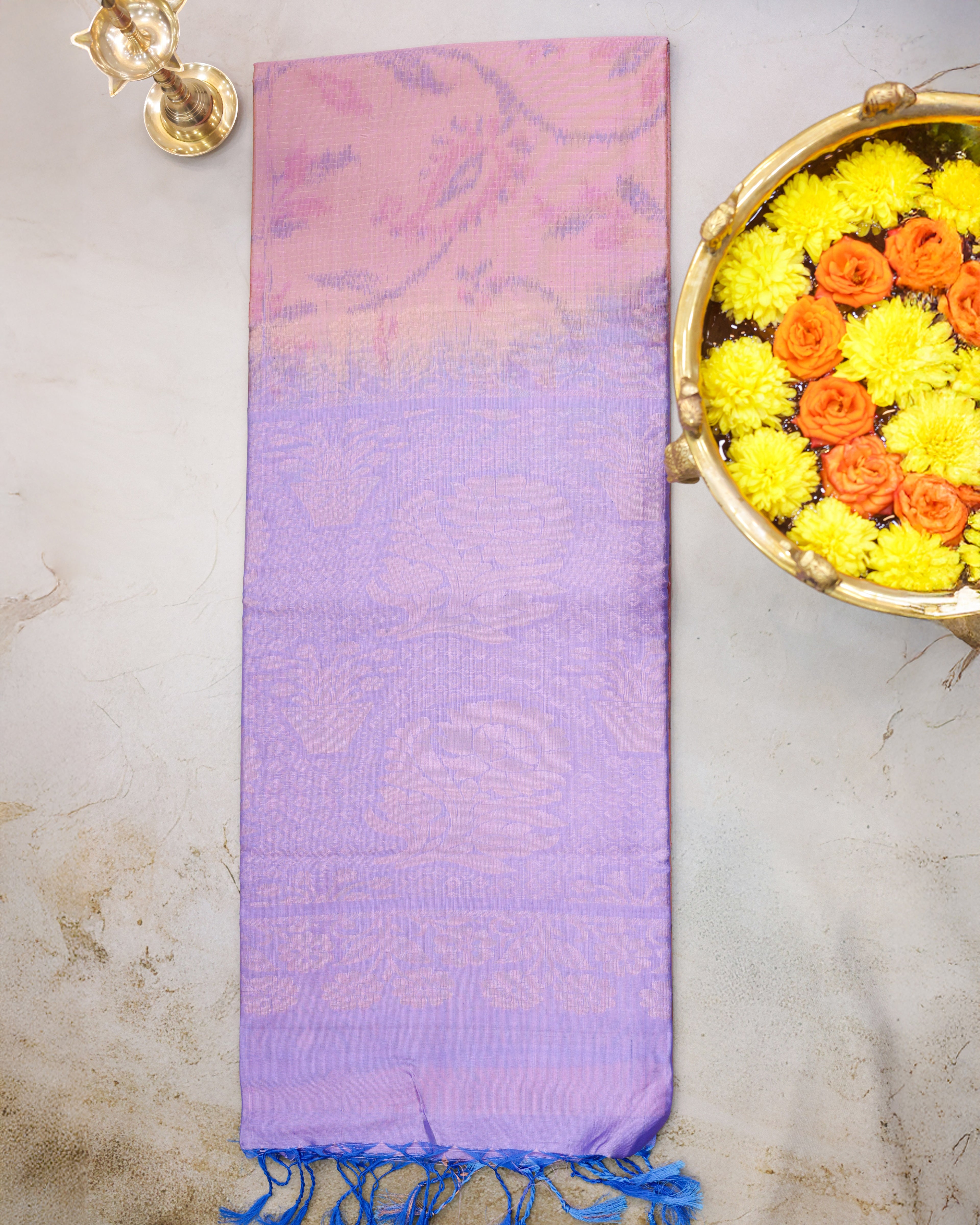 Soft Silk Pochampalli Lines Saree – Pastel Pink