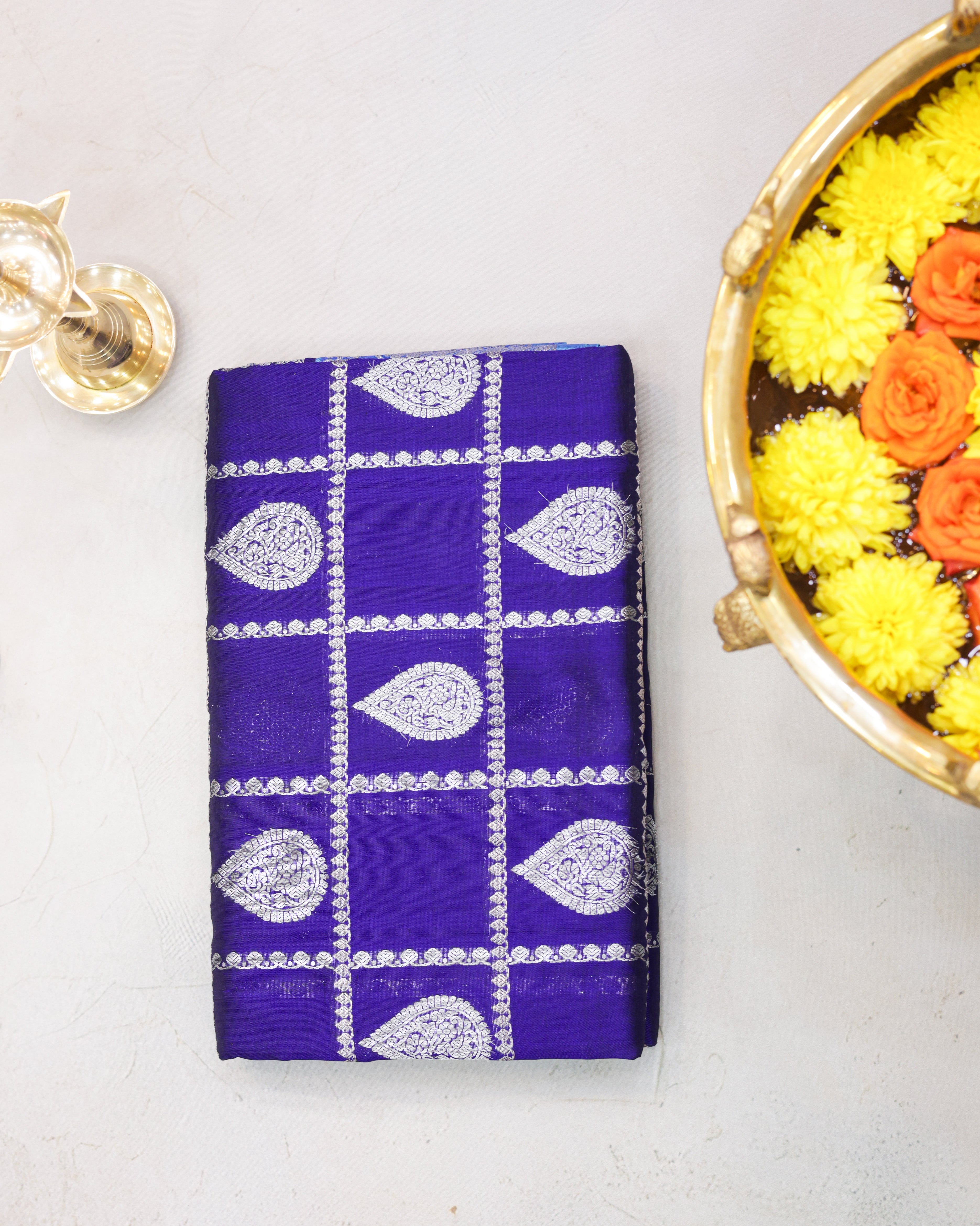 Venkatagiri Pure Silk Royal Blue Checks Saree