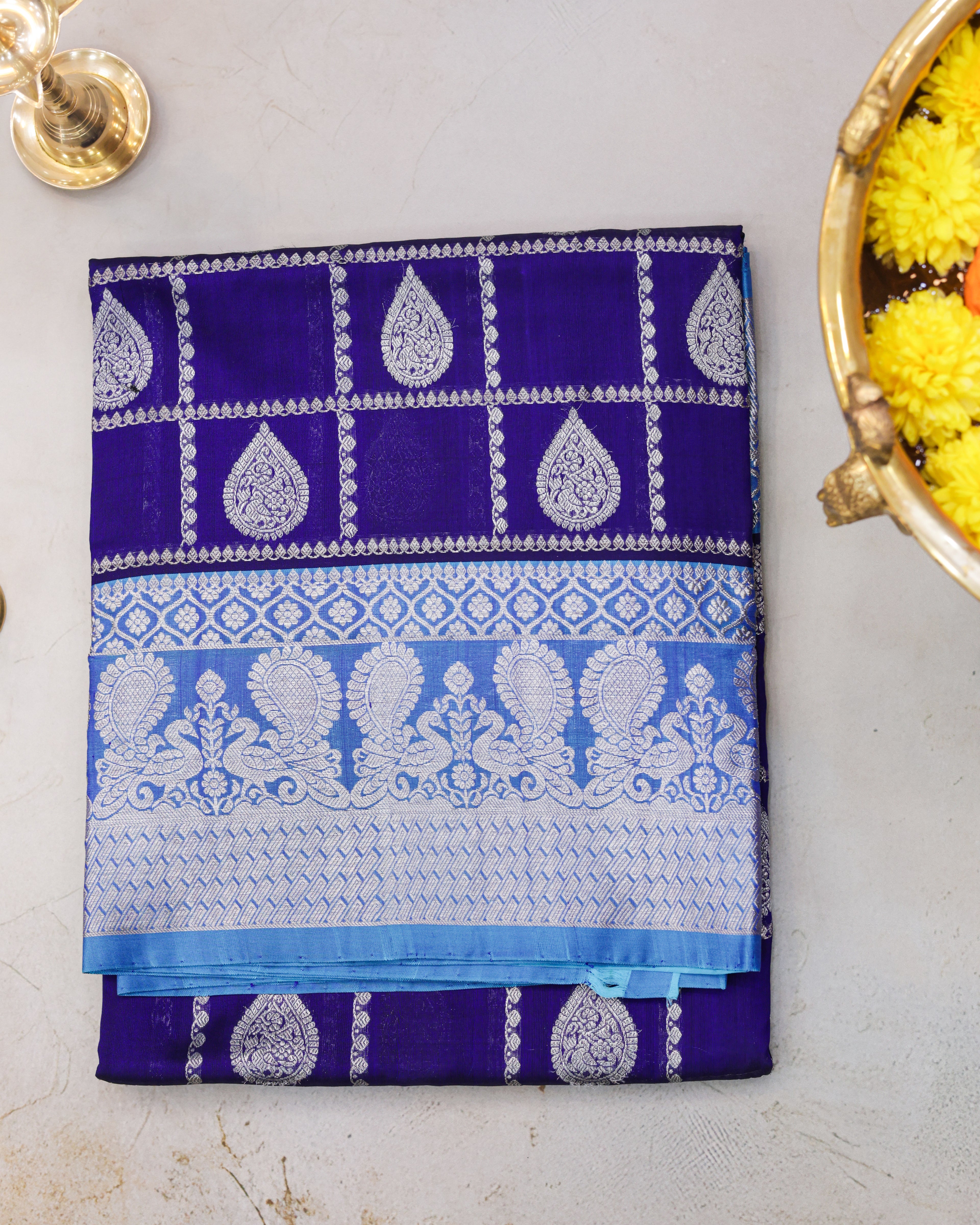 Venkatagiri Pure Silk Royal Blue Checks Saree