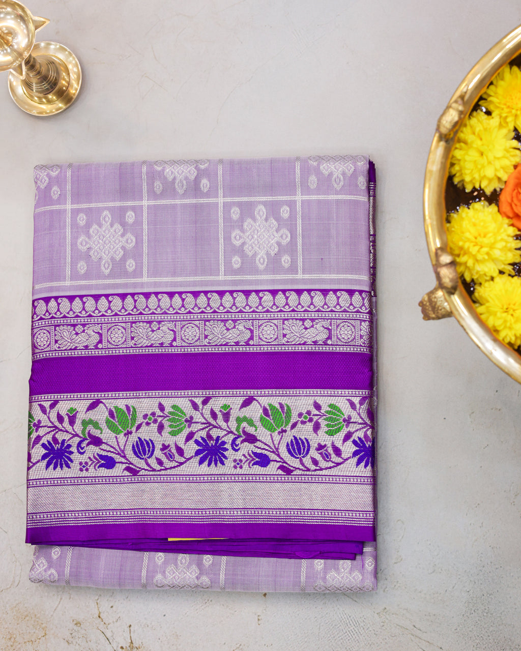 Venkatagiri Pastel Lavender Pure Silk Saree with Silver Zari