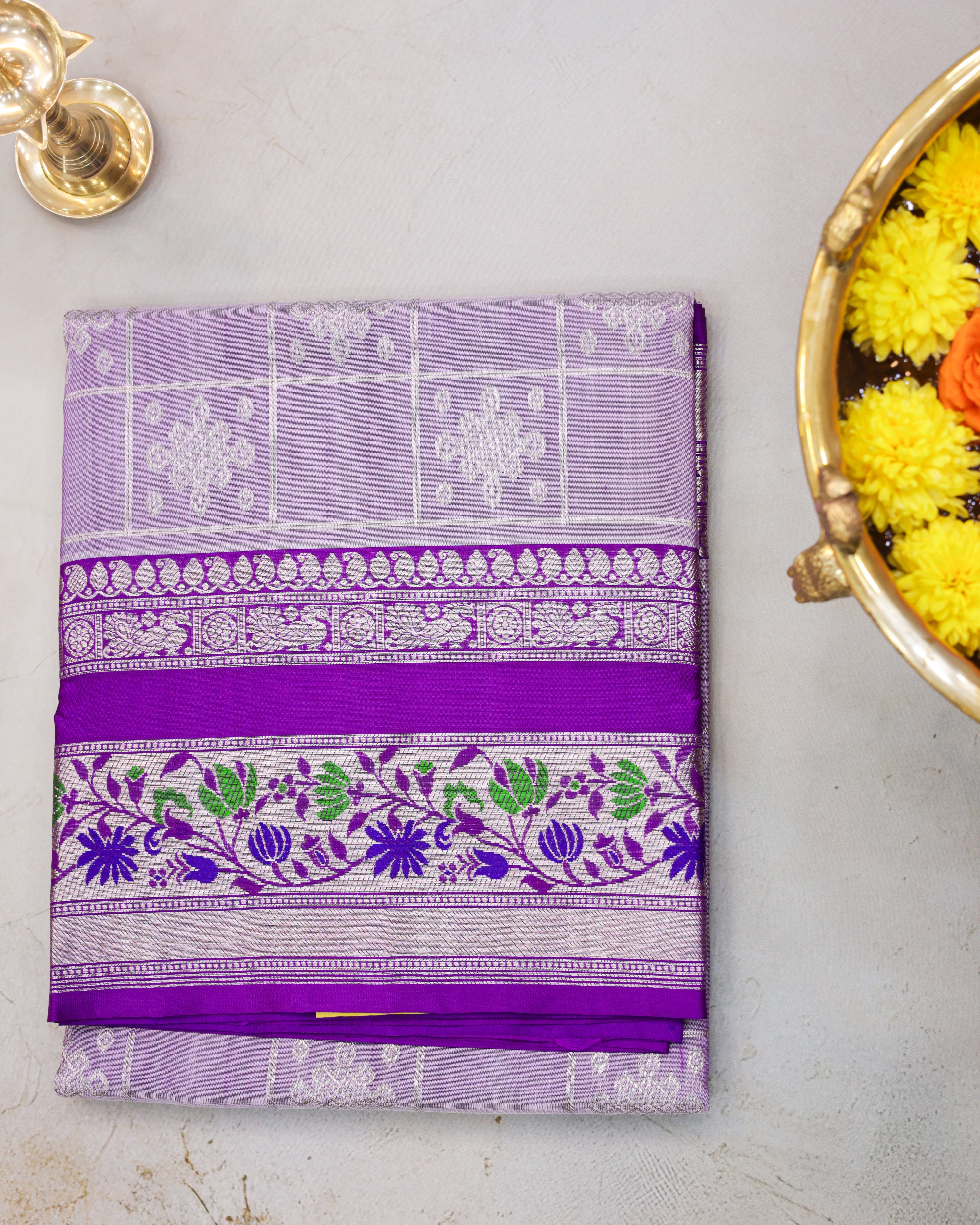Venkatagiri Pastel Lavender Pure Silk Saree with Silver Zari
