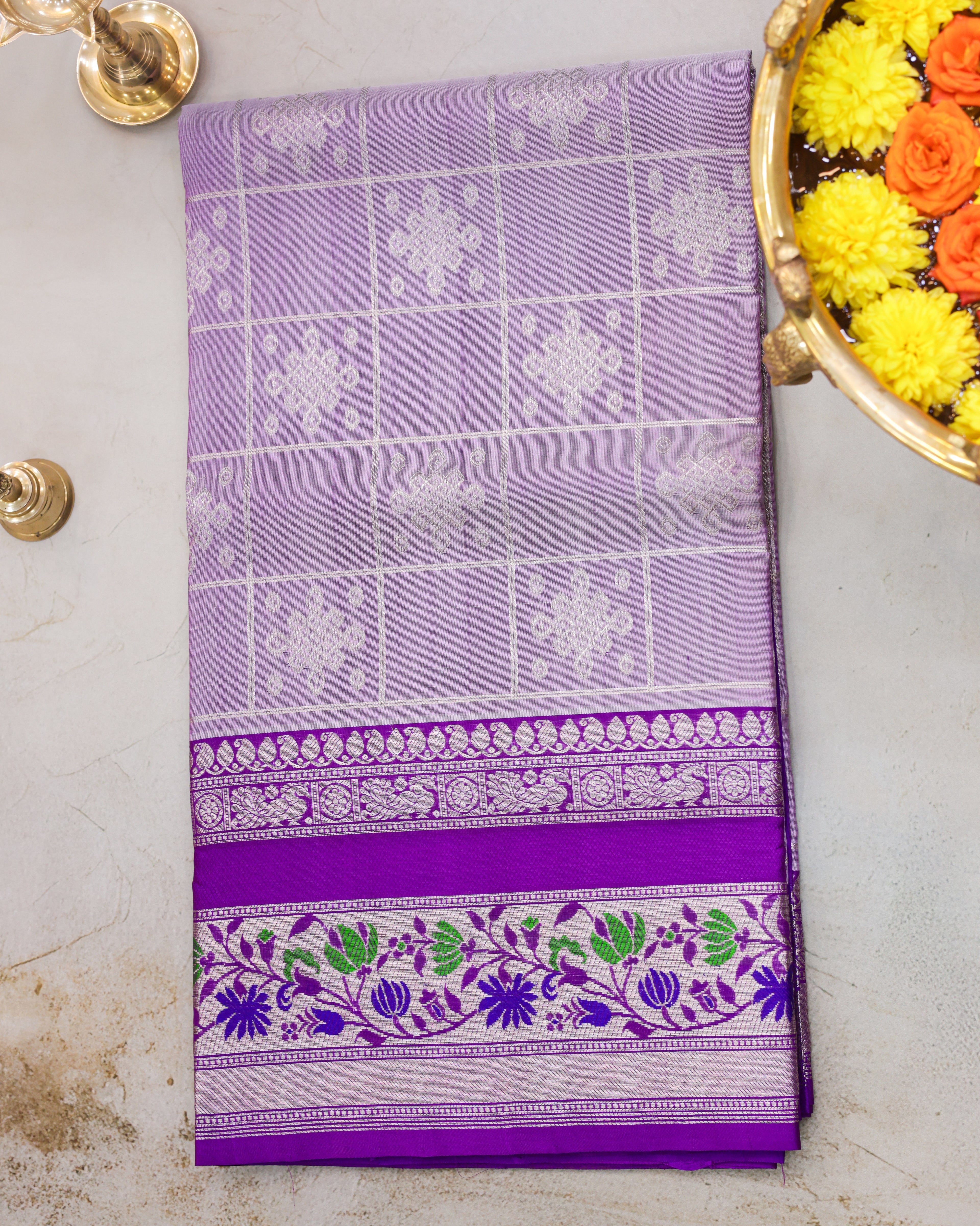 Venkatagiri Pastel Lavender Pure Silk Saree with Silver Zari