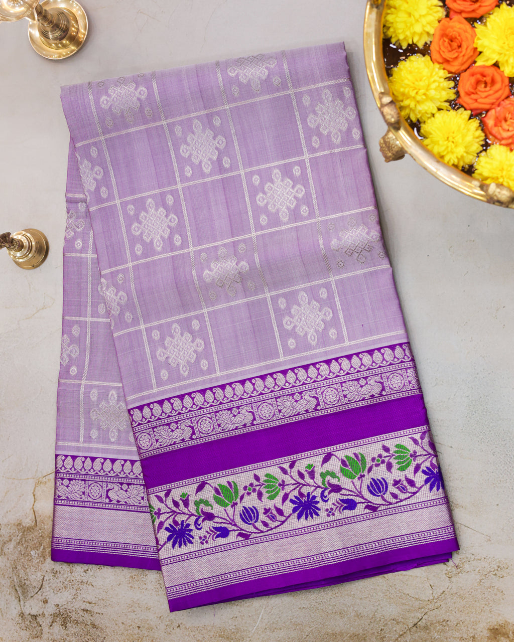 Venkatagiri Pastel Lavender Pure Silk Saree with Silver Zari