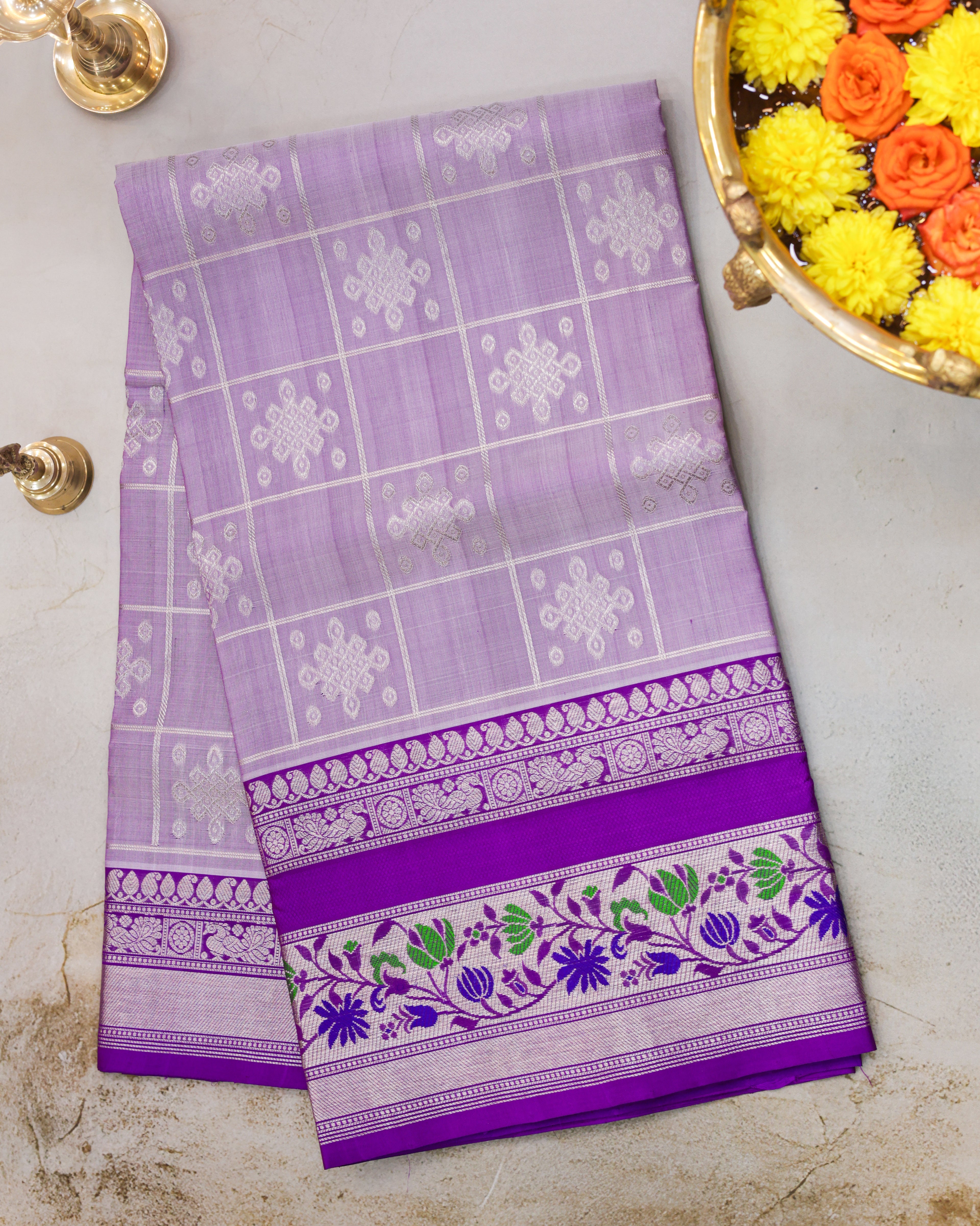 Venkatagiri Pastel Lavender Pure Silk Saree with Silver Zari