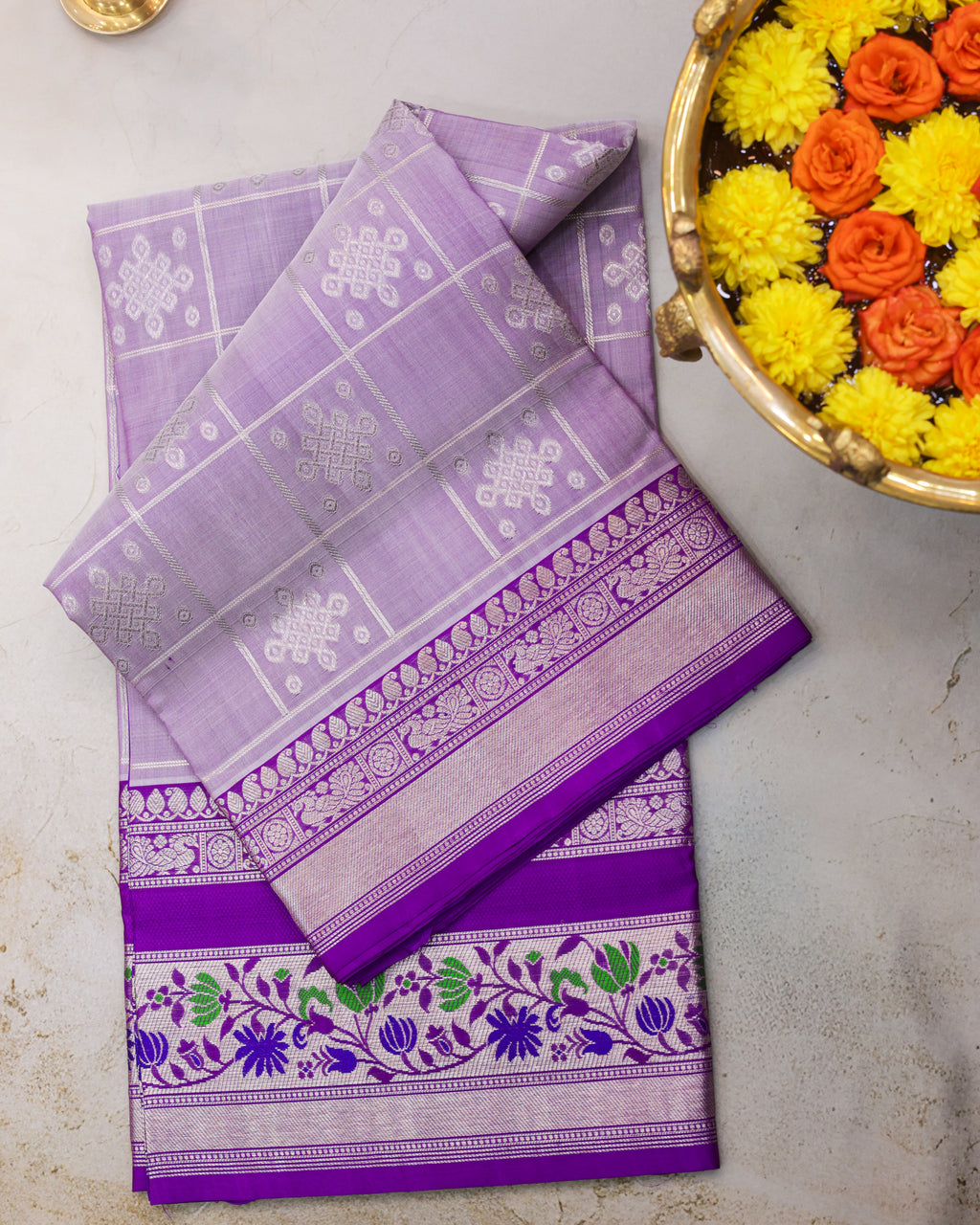 Venkatagiri Pastel Lavender Pure Silk Saree with Silver Zari