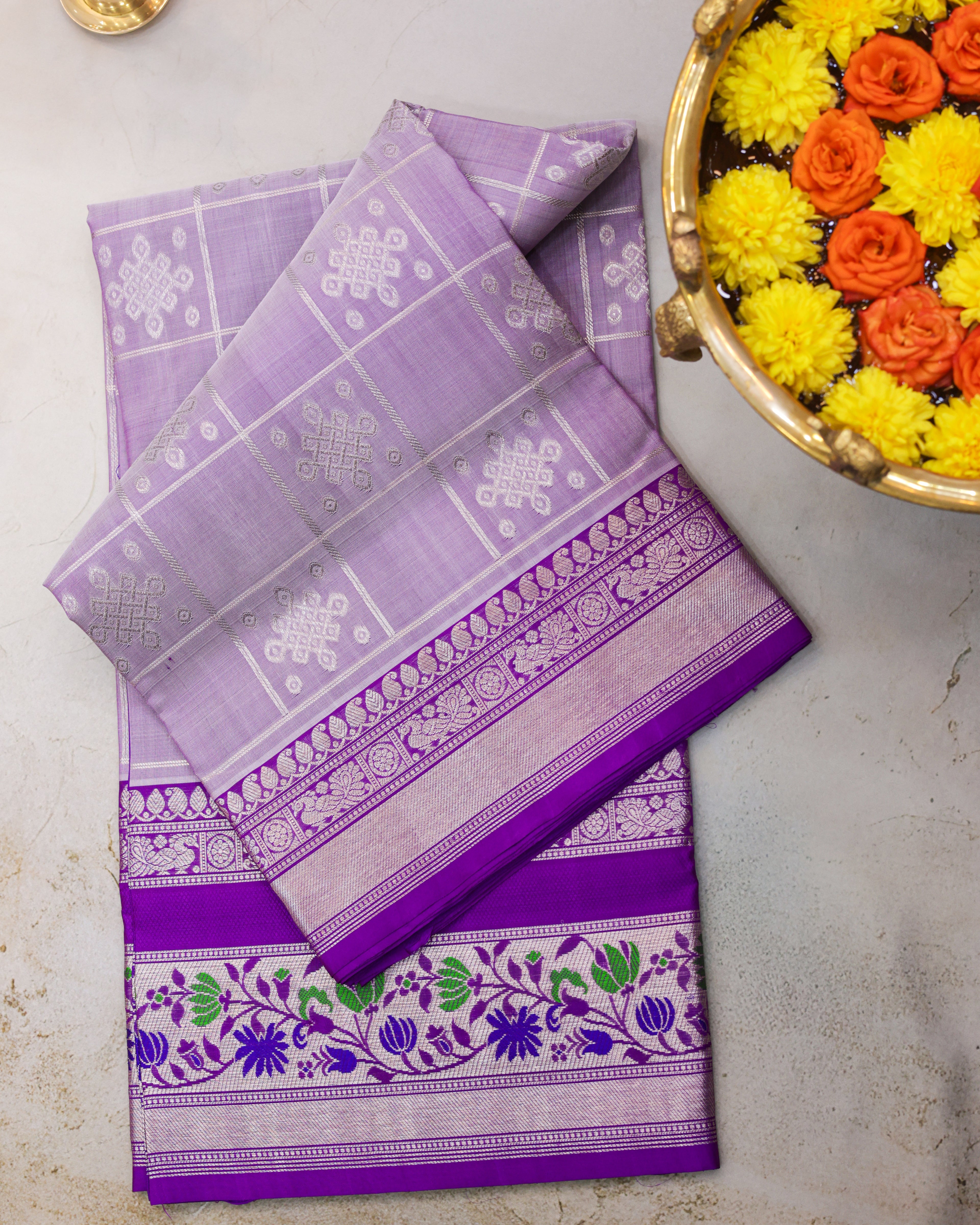 Venkatagiri Pastel Lavender Pure Silk Saree with Silver Zari