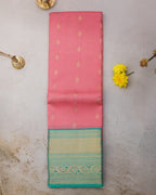 Kanchipuram Pink & Teal Half-Mix Silk Saree with Golden Zari