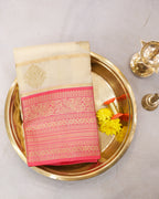 Cream Kanchipuram Silk Saree with Golden Zari Butta