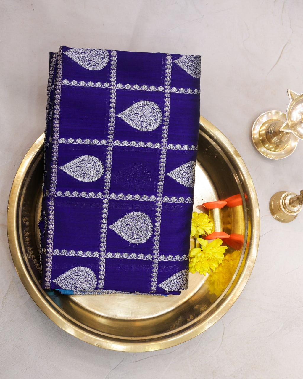 Venkatagiri Pure Silk Royal Blue Checks Saree