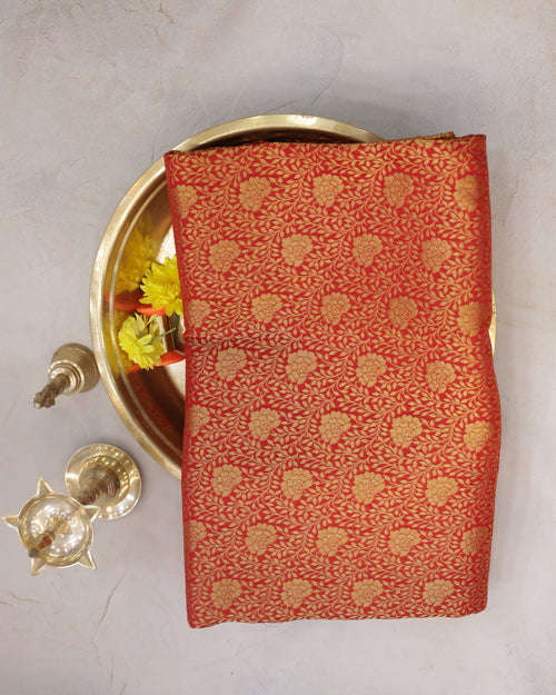 Kanchipuram Bridal Red Silk Saree with All-Over Golden Zari