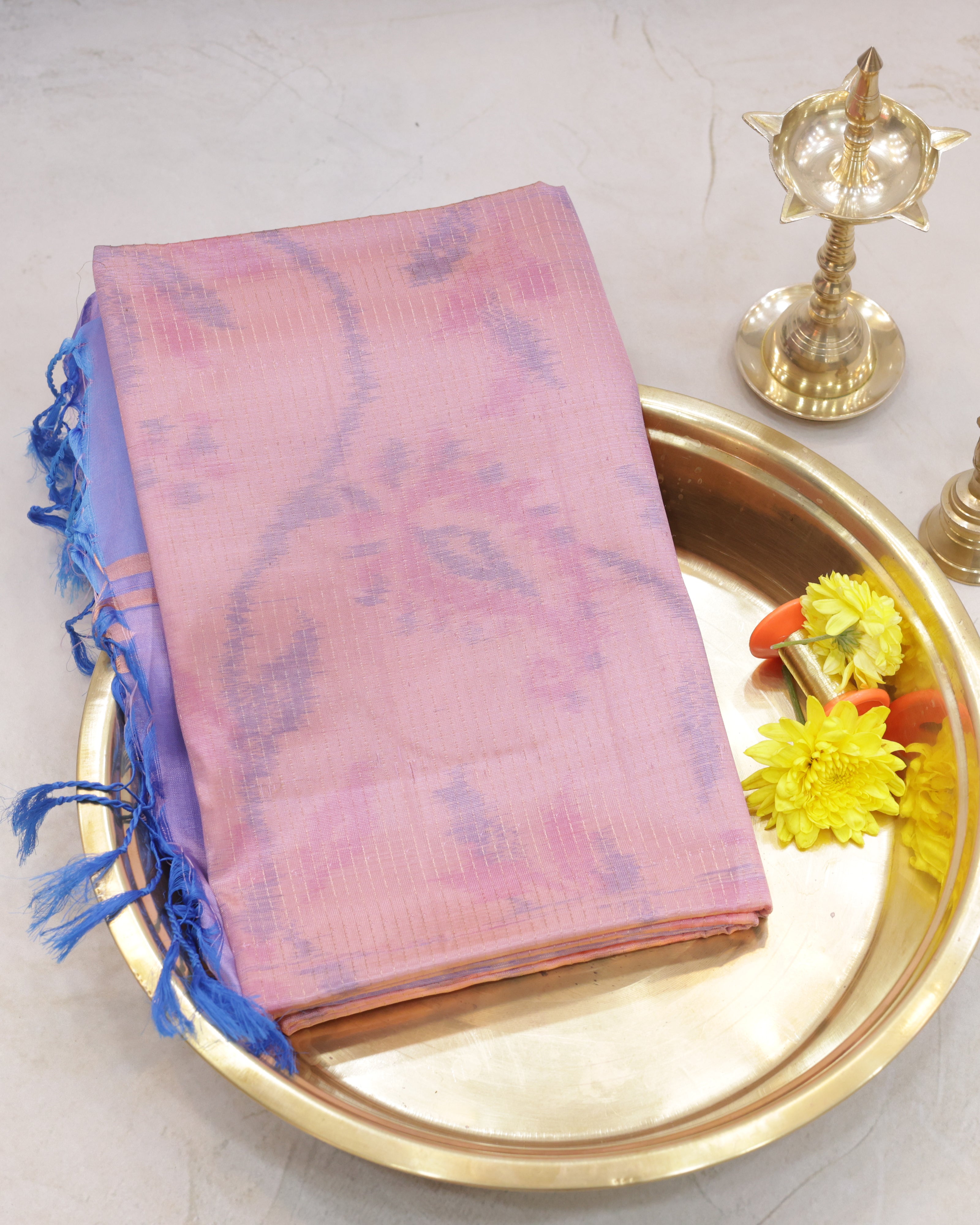 Soft Silk Pochampalli Lines Saree – Pastel Pink
