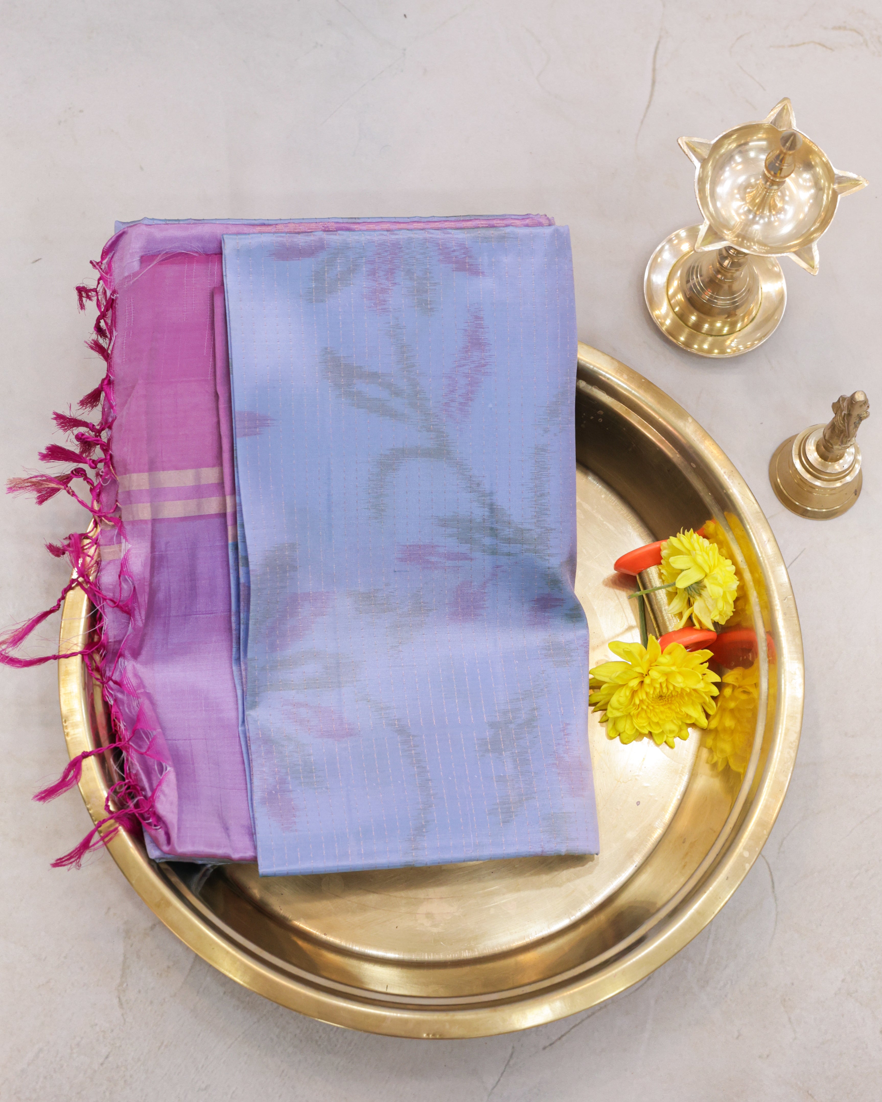 Pastel Sky Blue Pochampalli Soft Silk Saree
