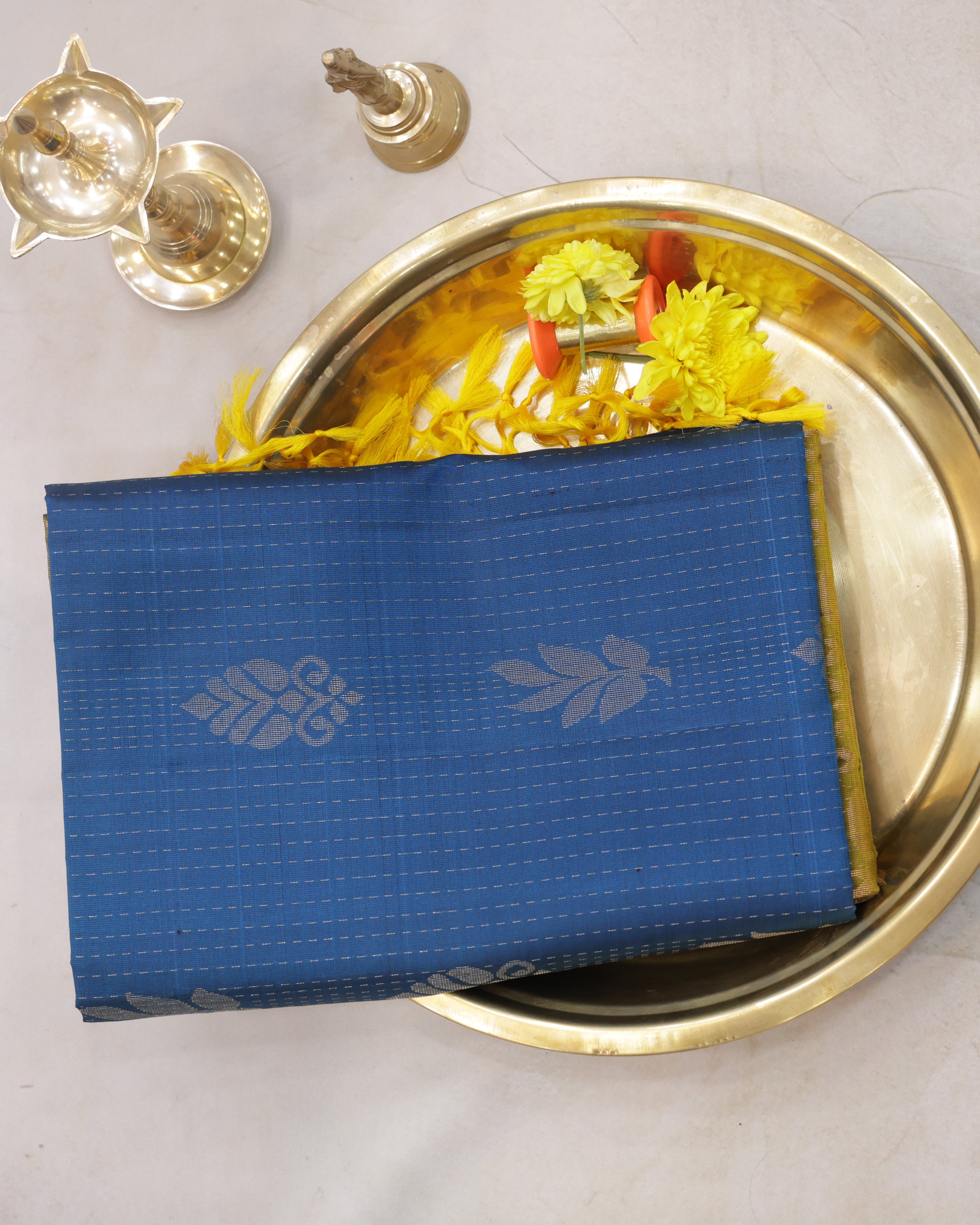 Kanchipuram Rain Drop Golden Soft Silk Saree