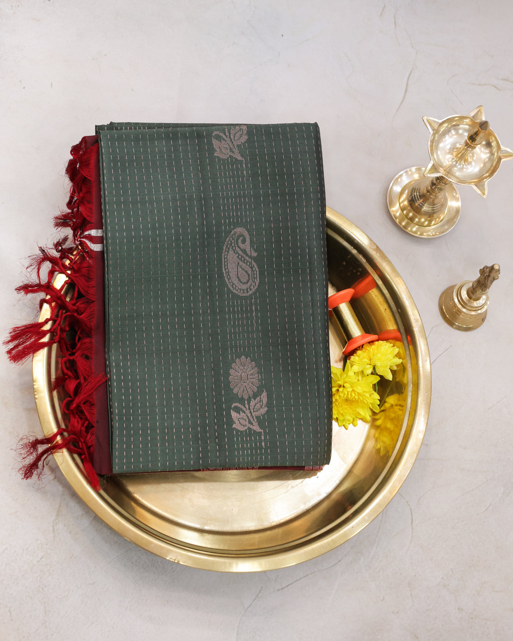 Kanchipuram Raindrop Golden Soft Silk Saree