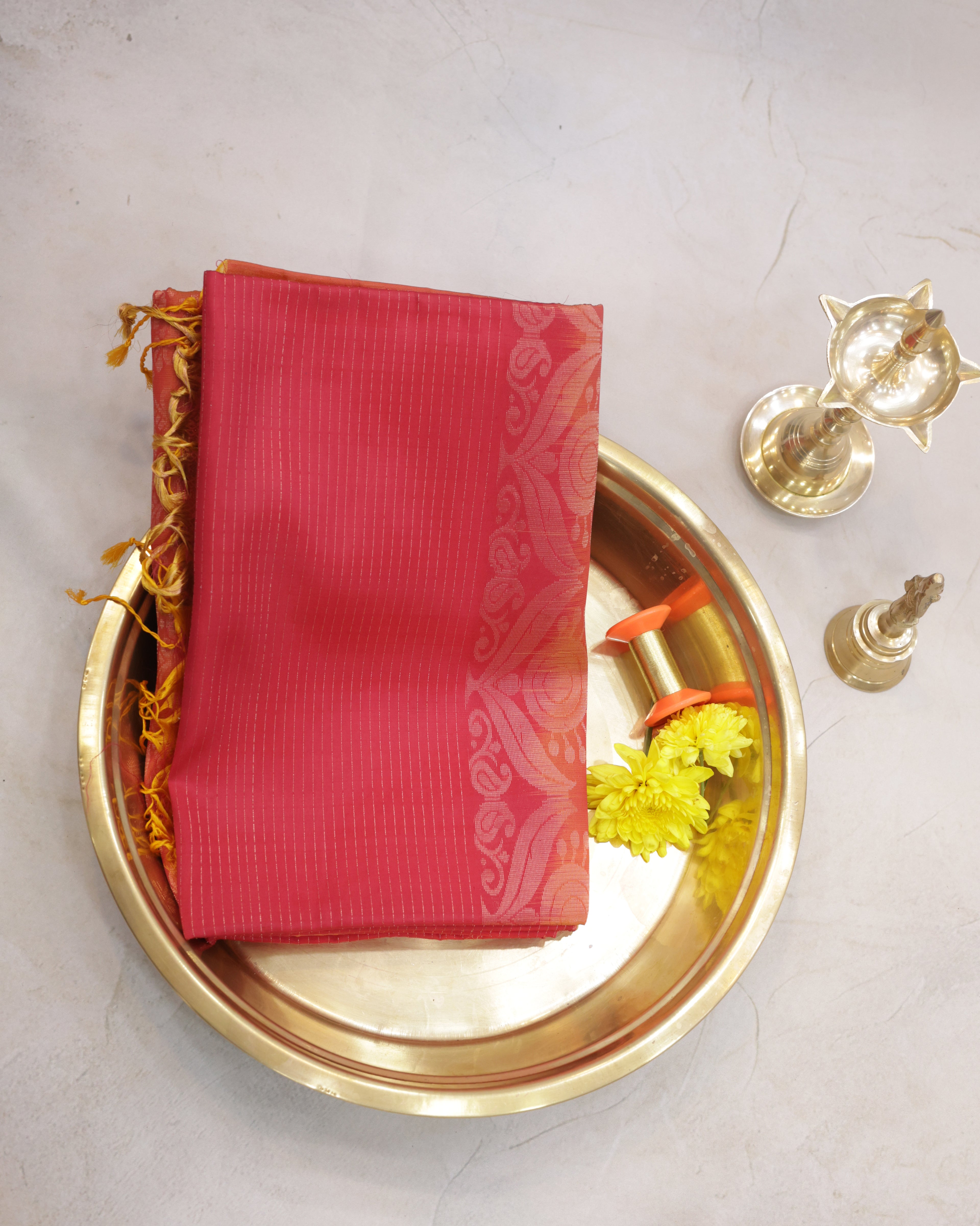 Classic Red Kanchipuram Line Border Silk Saree