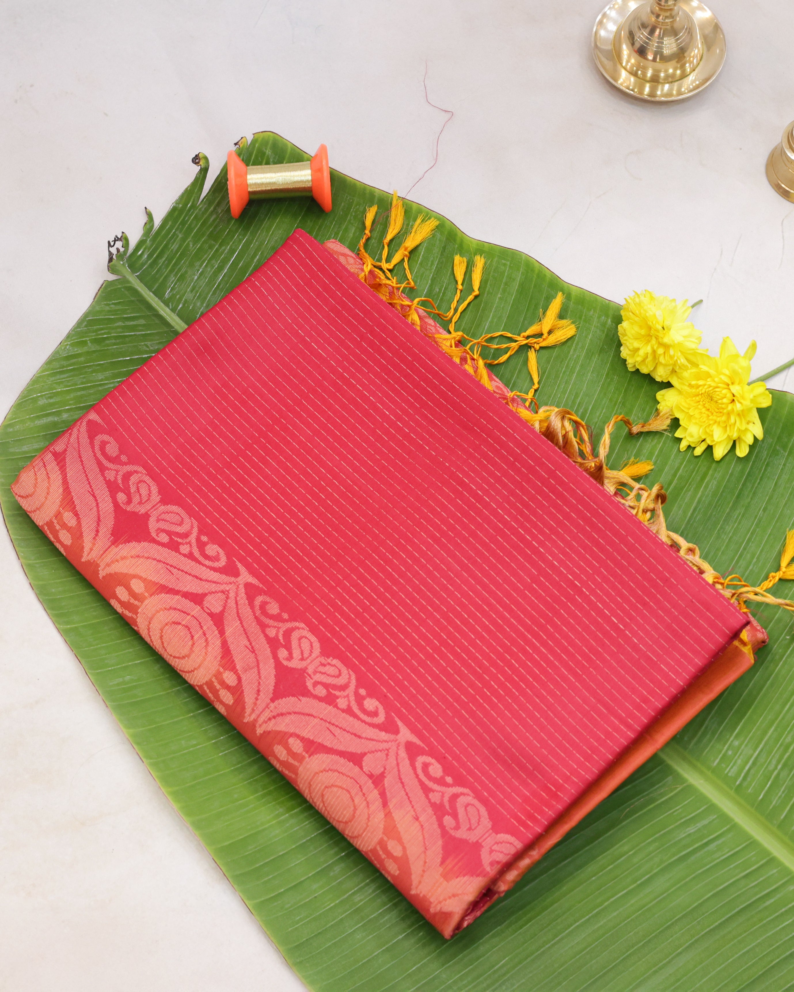 Classic Red Kanchipuram Line Border Silk Saree